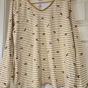 Croft & Barrow Mustard Striped Classic Tee With Foxes 2X